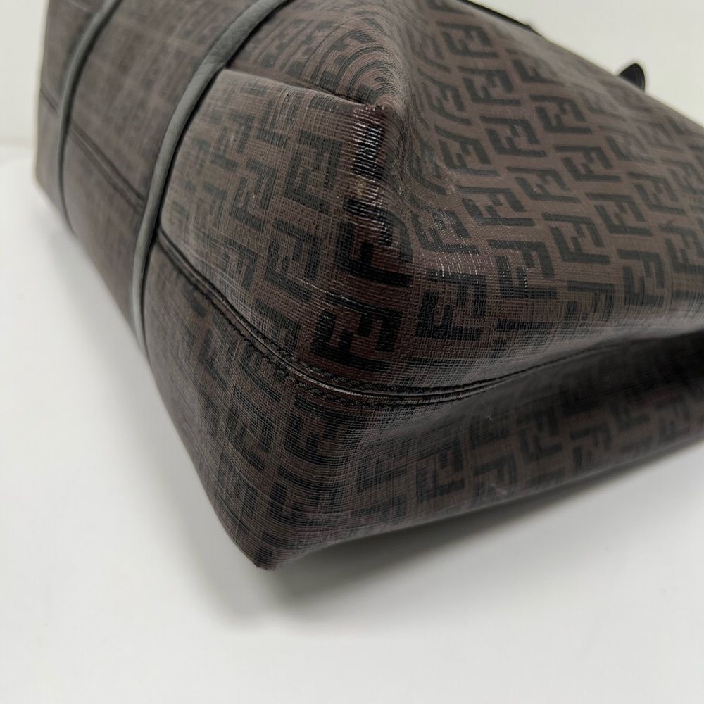 Auth FENDI Zucchino Tote Shoulder Bag Brown Black PVC Leather - Picture 6 of 15